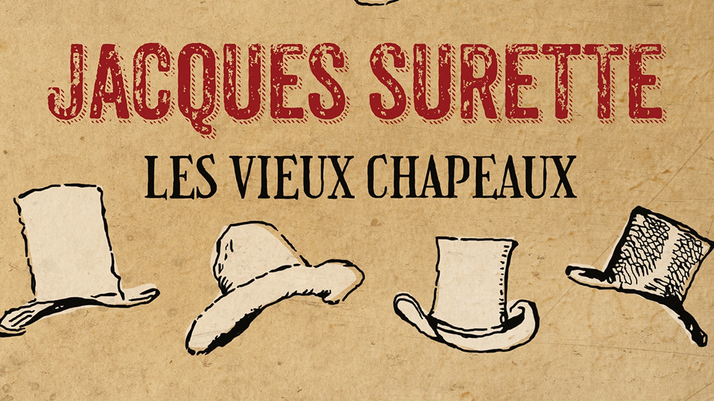 Illustration avec 4 chapeaux. 3 sont des hauts de forme, le quatrième est un chapeau style chapeau de paille.