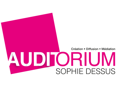 Logo de l'auditorium Sophie Dessus sur lequel est aussi écrit Création Diffusion Médiation